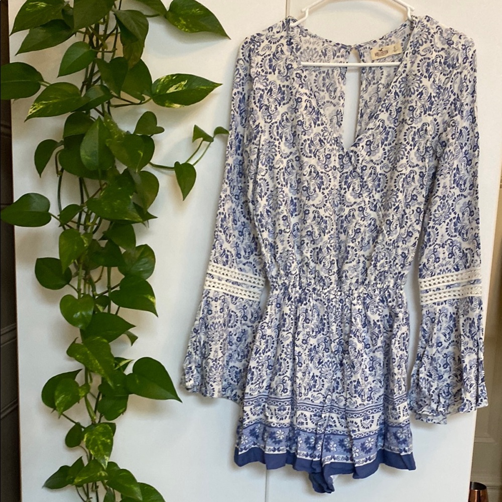Blue and White Paisley Romper